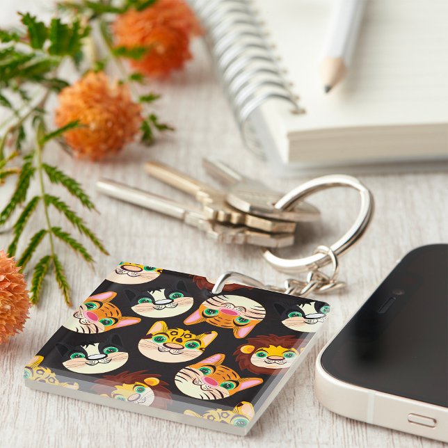 Animal Faces Pattern Cats Lions Dogs Key Ring (Creator Uploaded)