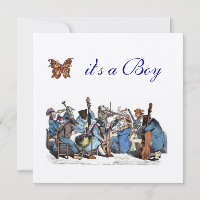 ANIMAL FARM ORCHESTRA BUTTERFLY BOY BABY SHOWER INVITATION (Front)
