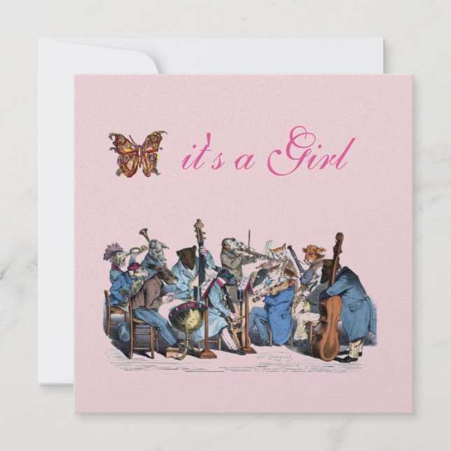 ANIMAL FARM ORCHESTRA BUTTERFLY GIRL BABY SHOWER INVITATION (Front)