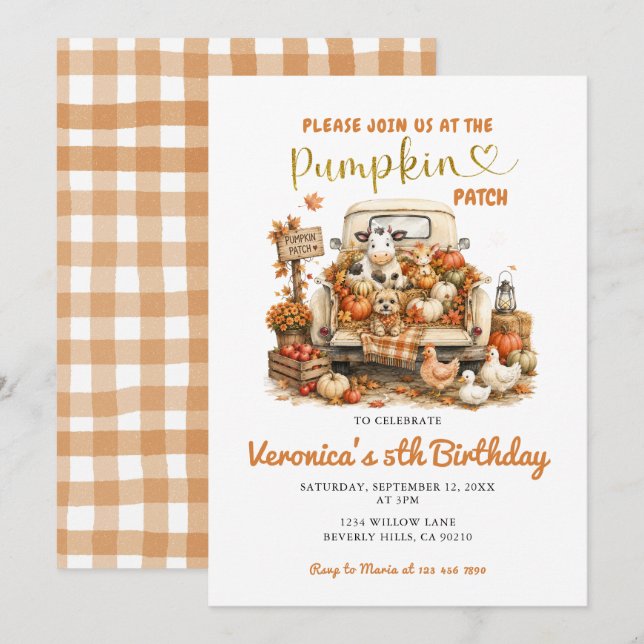 Animal Farm Pumpkin Patch Birthday  Invitation (Front/Back)