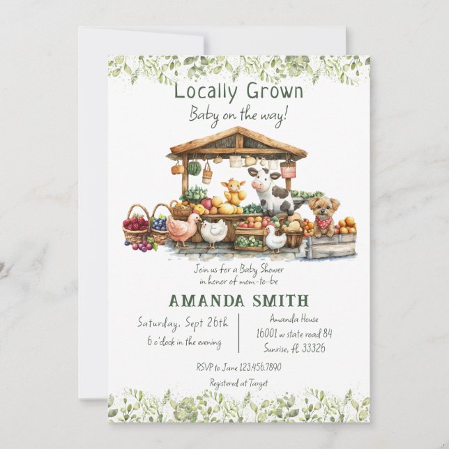 Animal Farmers Market Locally Grown Baby Shower  Invitation (Front)
