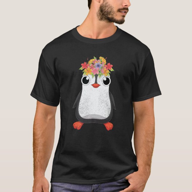 Animal  Flowers Antarctica Zoo Animal Cute Penguin T-Shirt (Front)