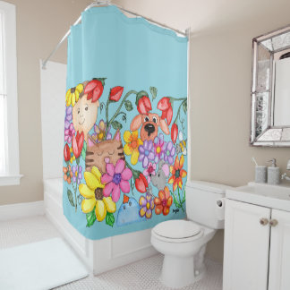 Animal Friends Among the Flowers Shower Curtain