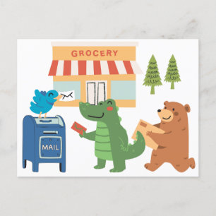 Animal Friends at the Mailbox postcard