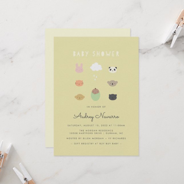 Animal Friends Baby Shower Sunshine Invitation (Front/Back In Situ)