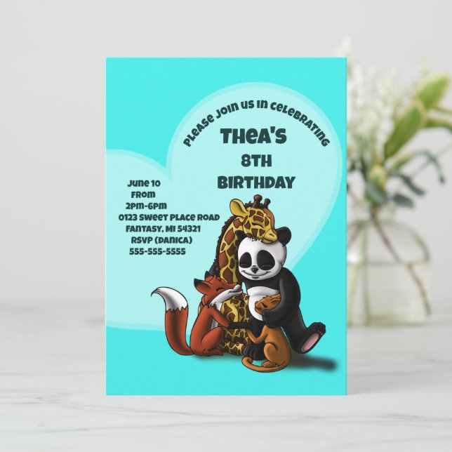 Animal Friends Birthday Party Invitation (Standing Front)