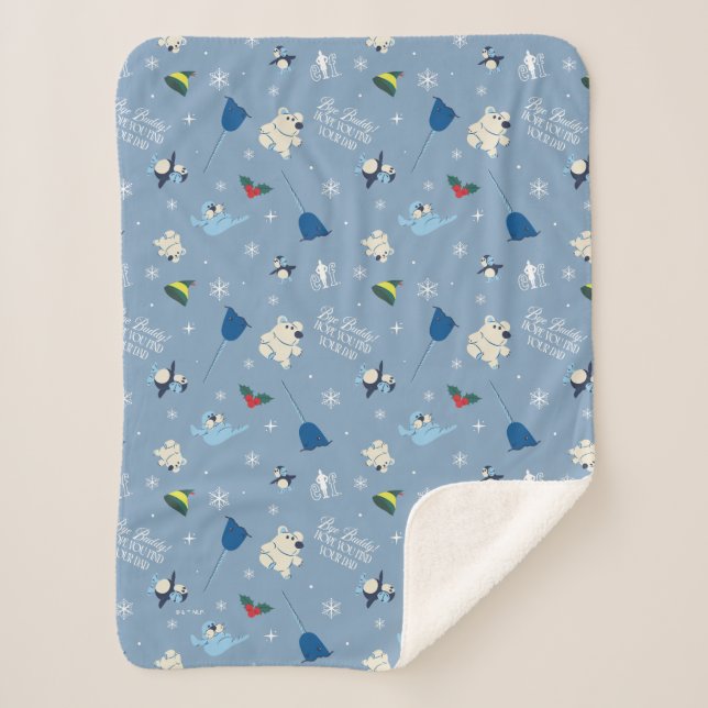 Animal Friends "Bye Buddy" Winter Pattern Sherpa Blanket (Front)