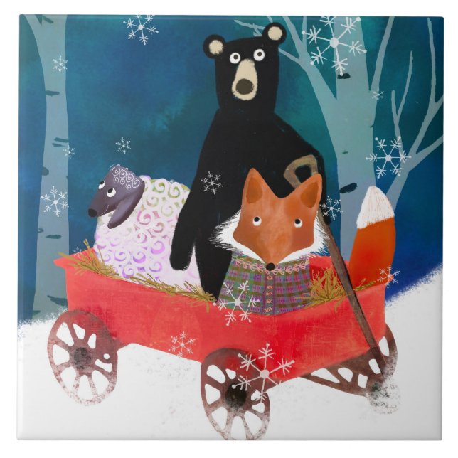 Animal Friends Ceramic Kitchen Tile (Front)
