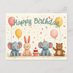 Animal Friends in Party Magic Holiday Postcard