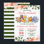 Animal Friends Pink Floral Greenery Birthday Invitation<br><div class="desc">Animal Friends Pink Floral Greenery Birthday Invitation</div>