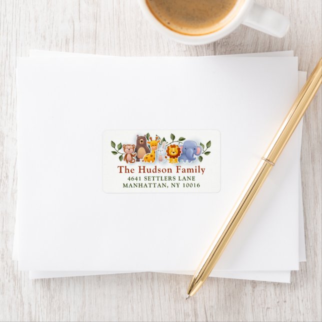 Animal Friends Zoo Party Greenery Address Label (Insitu)