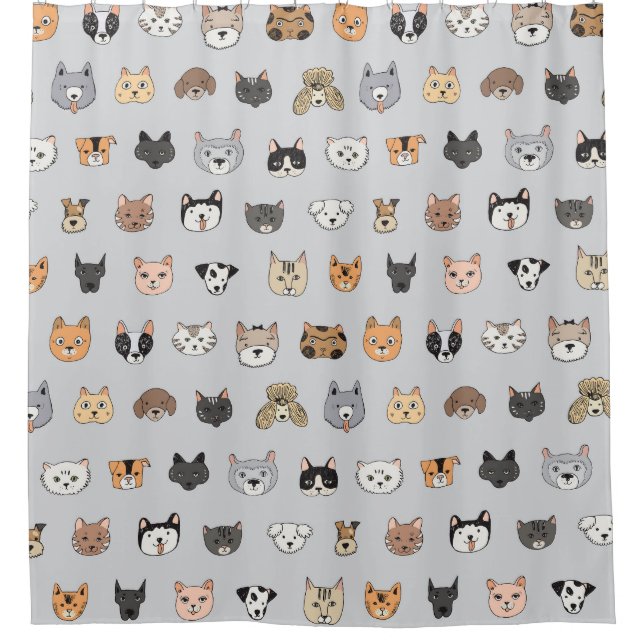 Animal Fun: Cats Dogs Doodle Mix Shower Curtain (Front)