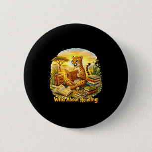 Animal funny wild ab0ut reading cheetah read book 6 cm round badge