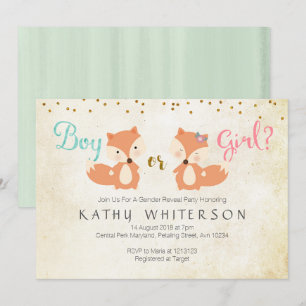 Animal gender reveal Invitation Fox