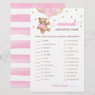 Animal Gestation Game Baby Shower Teddy Bear 