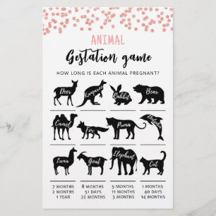 Animal Gestation with Answers Baby Shower Game