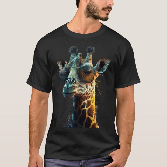 animal  giraffe with stylish sunglasses T-Shirt (Front)