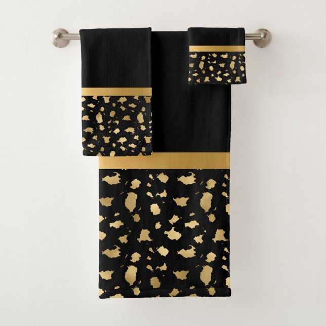 ANIMAL GOLD BLACK BATHROOM TOWEL SET (Insitu)