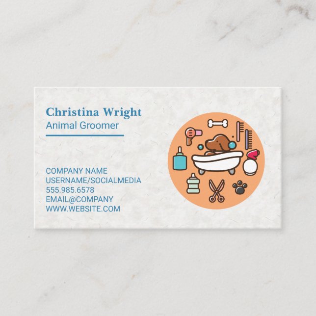 Animal Groomer | Doggie In Bath Business Card (Front)