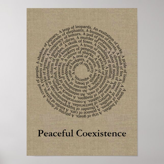 Animal Group Names/Peaceful Coexistence Faux Linen Poster (Front)