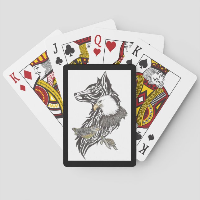 Animal guides wolf, eagle, woodcock, turtle playin playing cards (Back)