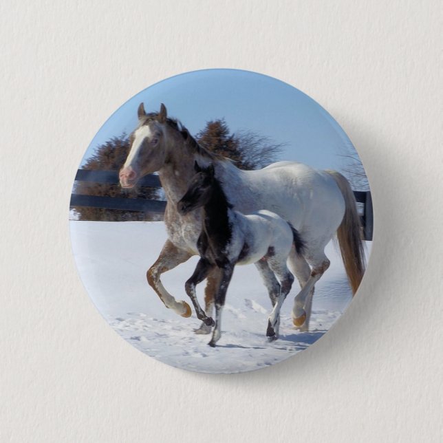 Animal Horses Winter Snow Peace Love Destiny 6 Cm Round Badge (Front)