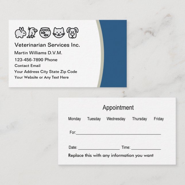 Animal Hospital Appointment Business Cards (Front/Back)
