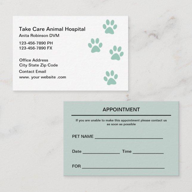 Animal Hospital Veterinarian Appointment Cards (Front/Back)