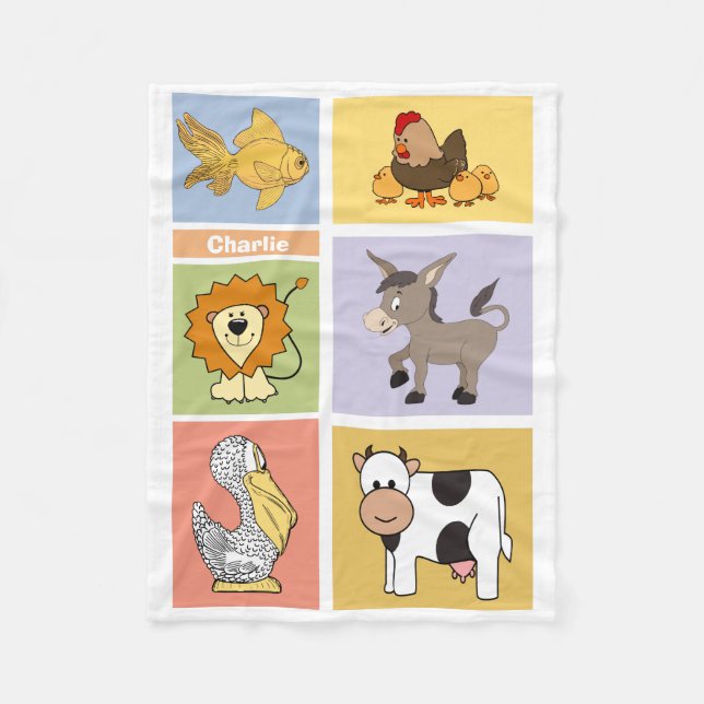 Animal Illustrations custom name fleece blanket (Front)