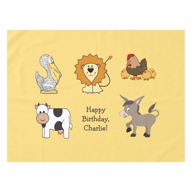 Animal illustrations custom text kids' tablecloth (Front (Horizontal))