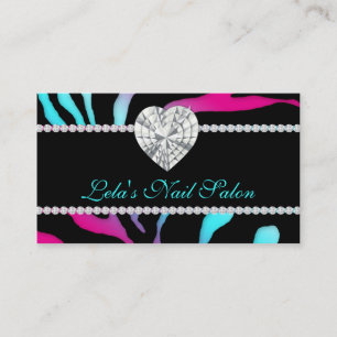 Animal Jewels Heart Zebra Nails Salon Blue Pink Business Card