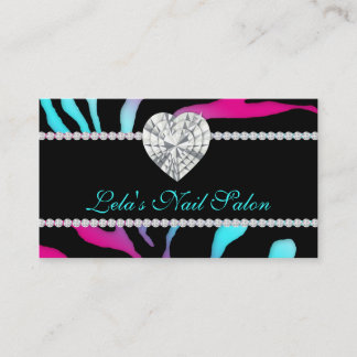 Animal Jewels Heart Zebra Nails Salon Blue Pink Business Card