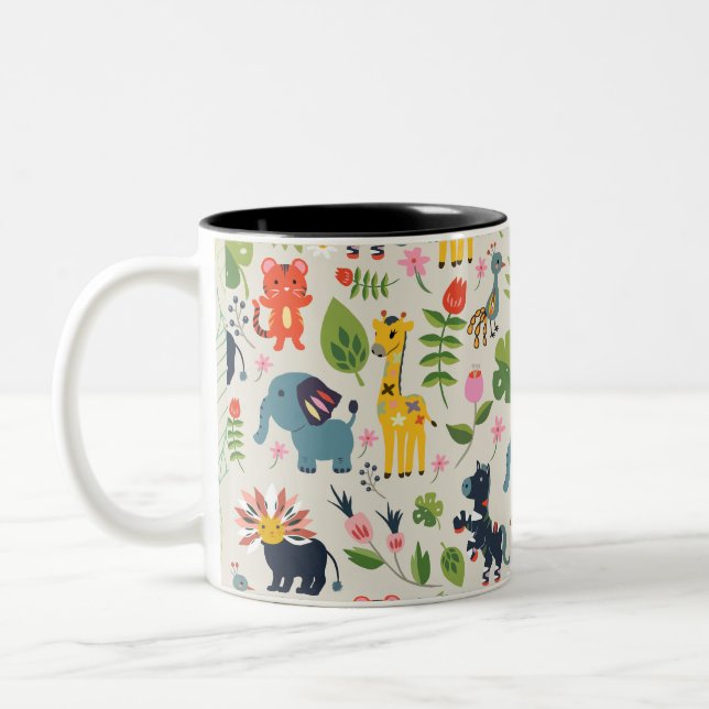 Animal Jungle Pastel Leaf Pattern Mug (Left)