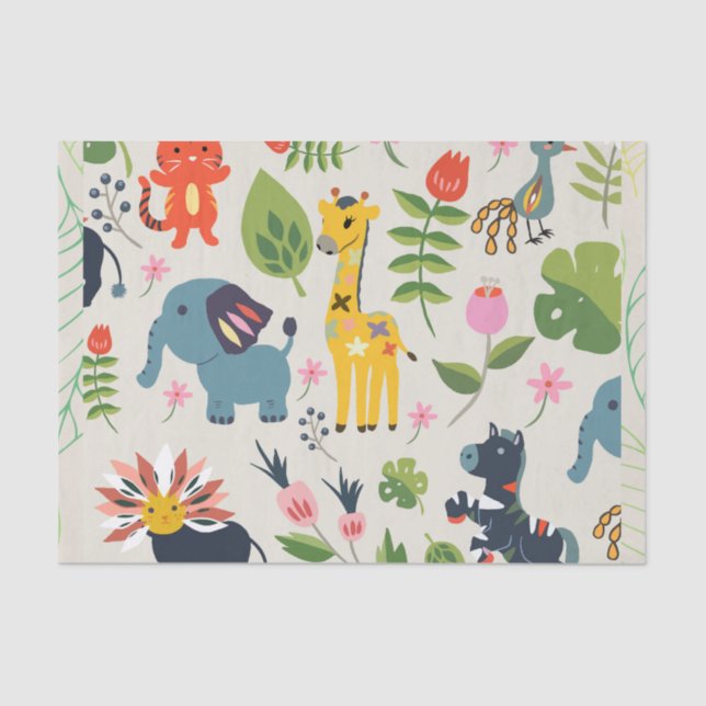 Animal Jungle Pastel Leaf Pattern Tissue Paper (Front)