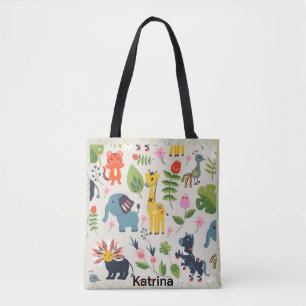 Animal Jungle Pastel Leaf Personalised Pattern  Tote Bag