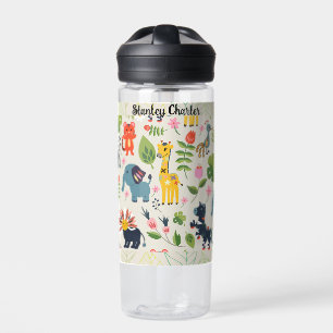 Animal Jungle Pastel Leaf Personalised Pattern Water Bottle
