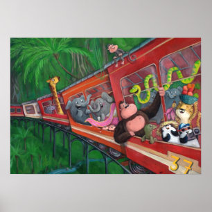 Animal Jungle Train Poster