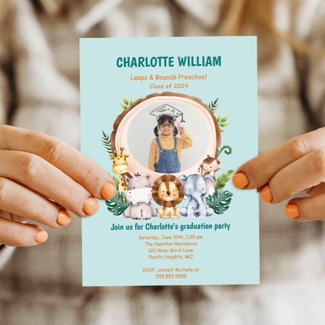 Animal Kid Preschool Photo Graduation Party Invitation (Animal Kid Preschool Photo Graduation Party Invitation)