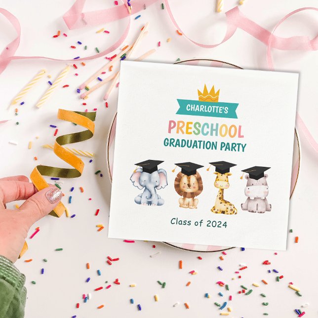 Animal Kids Preschool Graduation Celebration Napkin (Animal Kids Preschool Graduation Celebration Napkins)