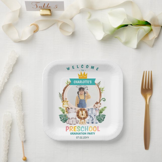 Animal Kids Preschool Graduation Celebration Paper Plate (Wedding)