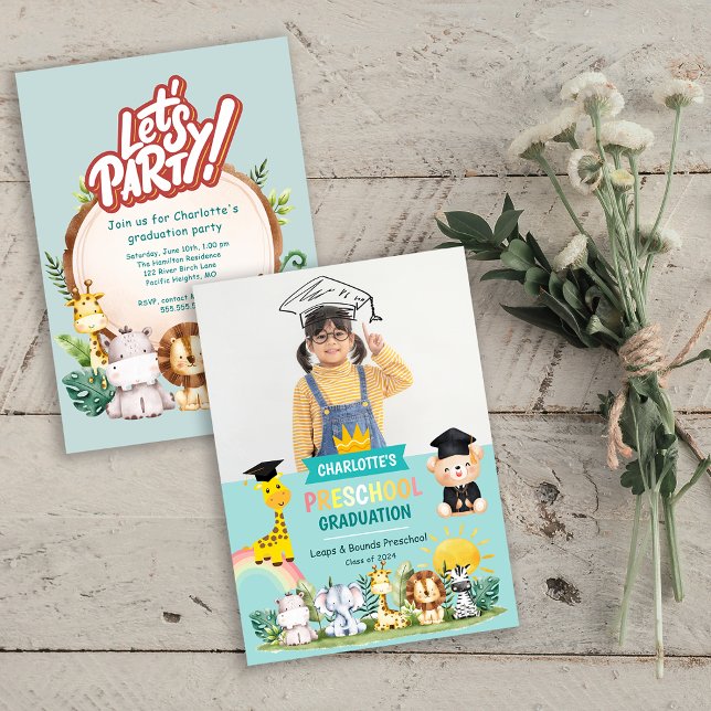 Animal Kids Preschool Graduation Party Invite (Animal Kids Preschool Graduation Party Invite)