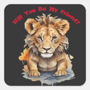 Animal Kingdom - Lion - Water Colour Art Square Sticker