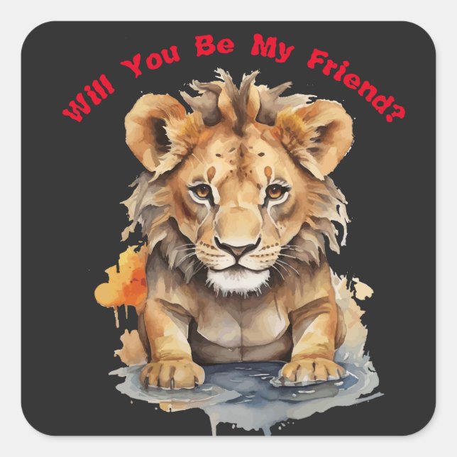 Animal Kingdom - Lion - Water Colour Art Square Sticker (Front)