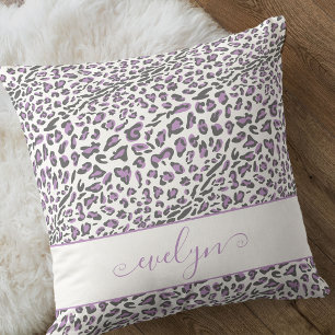 Animal Leopard Print Lilac Grey White Personalised Cushion