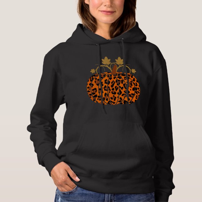 Animal Leopard Print Pumpkin Halloween Fall Autumn Hoodie (Front)