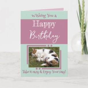 Animal lover add photo lavender green birthday card