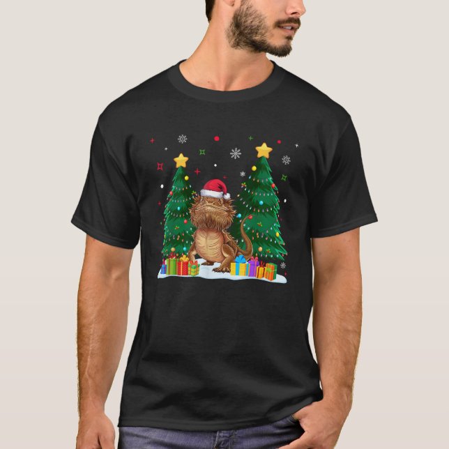 Animal Lover Bearded Dragon Santa Hat Ugly Christm T-Shirt (Front)