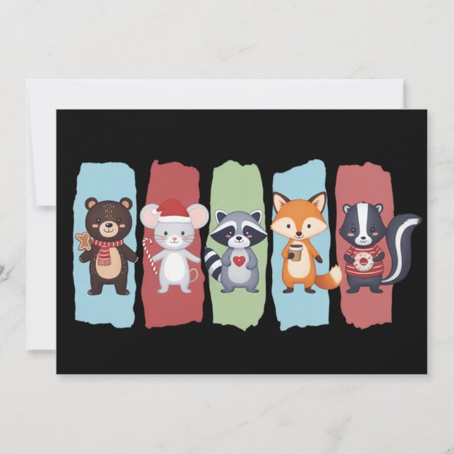 Animal Lover Christmas Racoon Opossum Winter  Holiday Card (Front)