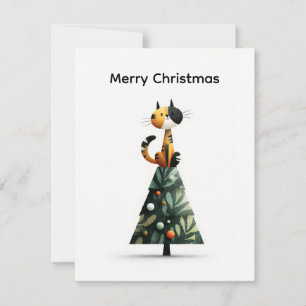 Animal Lover Cute Funny Cat Christmas Tree  Holiday Card