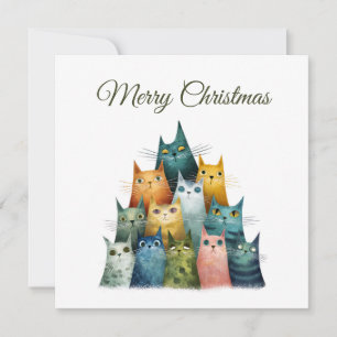 Animal Lover Cute Funny Cats Christmas Tree Holiday Card
